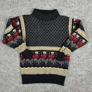 The Import Workshop Sweater Womens Size M Black Wool Blend Floral Knit Mock Neck